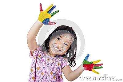 Little Girl Showing her Hands Painted Stock Photo