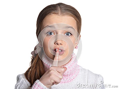 Little girl showing hush sign Stock Photo