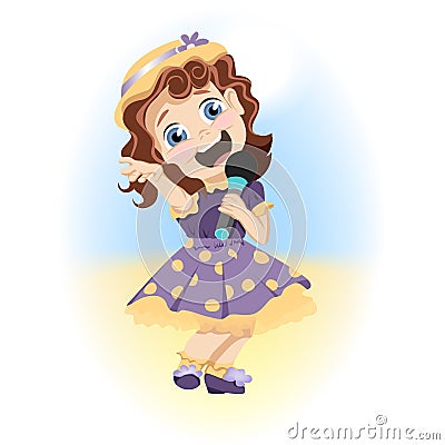 Little girl singing in microphone na dancing Vector Illustration