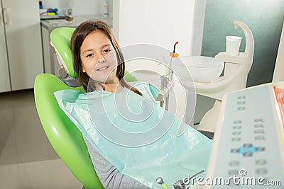 Little girl sitting in the dentists chair Stock Photo