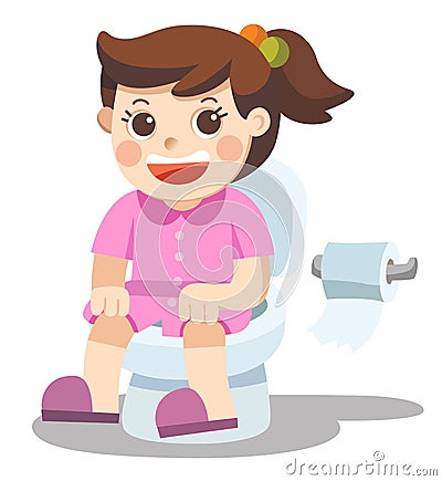 A Little girl is sitting on the toilet. vector Vector Illustration