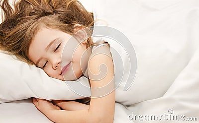 Little girl sleep in the bed close-up Stock Photo