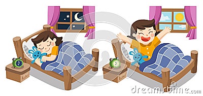 A Little girl sleeping on tonight, good night sweet dreams. Vector Illustration