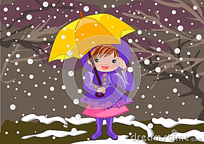 Little girl on snowy Day Vector Illustration