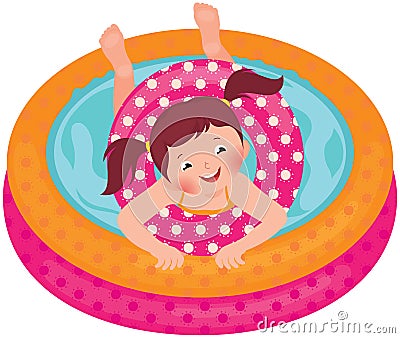 Little girl splashing in the summer inflatable pool Vector Illustration