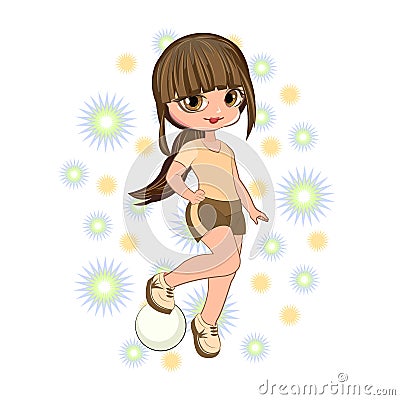 Little girl in sports shorts and a T-shirt. Flirts. Handsome fashionable child. The isolated object on a white Vector Illustration