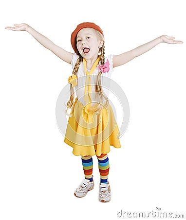 Little girl standing and sing. Stock Photo