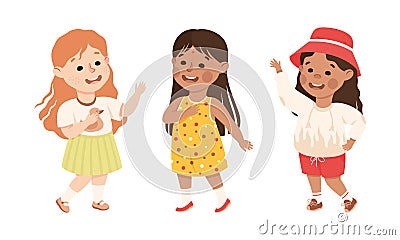 Little Girl Standing and Talking to Somebody Engaged in Friendly Communication Vector Set Vector Illustration