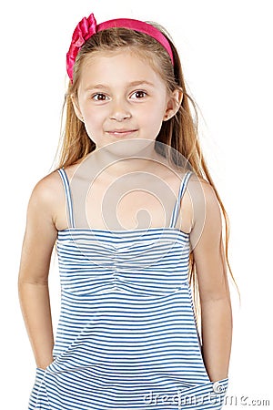 Little girl in striped sundress Stock Photo