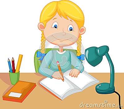 Little girl studying Vector Illustration