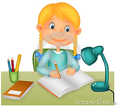 Little girl studying Vector Illustration