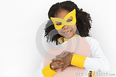 Little Girl Superhero Costume Concept Stock Photo