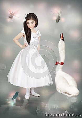 Little girl and a swan Stock Photo