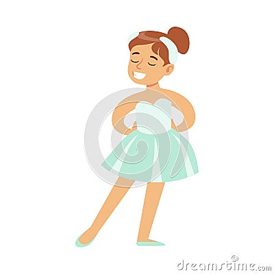 Little Girl In Swans Lake Costume Dancing Ballet In Classic Dance Class, Future Professional Ballerina Dancer Vector Illustration