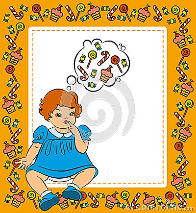 Little girl with a sweetness Vector Illustration