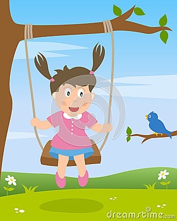 Little Girl on a Swing Vector Illustration