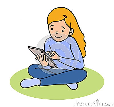 Little girl with tablet pc Vector Illustration
