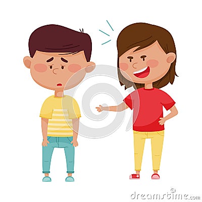 Little Girl Teasing and Laughing at Her Agemate Vector Illustration Vector Illustration