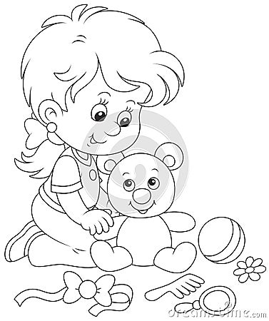 Little girl and Teddy bear Vector Illustration