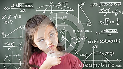 Girl thinking about mathematics problem Stock Photo