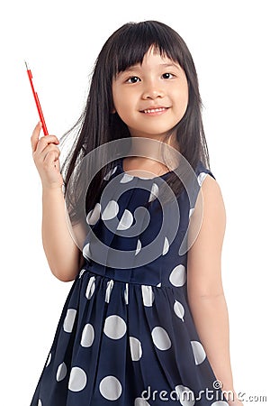 Little girl thinking with pencil Stock Photo