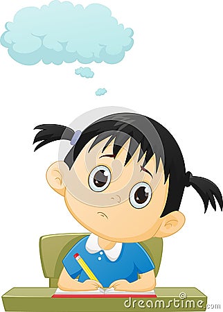 Little girl thought with a sad face Vector Illustration