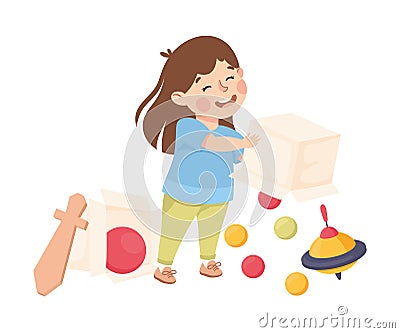 Little Girl Throwing Toys Around Having Bad Behavior Vector Illustration Vector Illustration