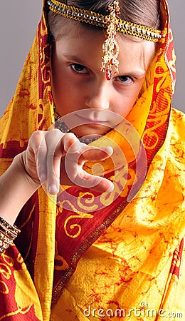 Little girl in traditional Indian clothing and jeweleries Stock Photo