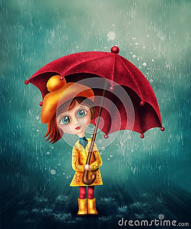 Little girl with umbrella Stock Photo