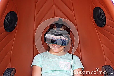 Little girl with virtual reality headset Stock Photo