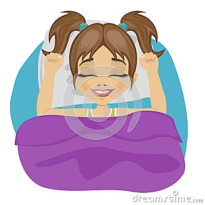 Little girl waking up in bed Vector Illustration