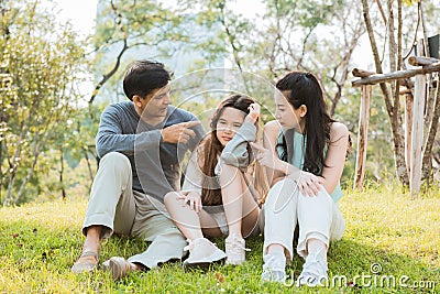 A little girl was scolding from her parents Stock Photo