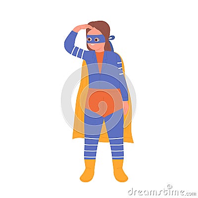 Little girl wearing superhero costume Vector Illustration