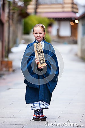 Little girl wearing yukata Stock Photo