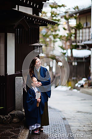 Little girl wearing yukata Stock Photo