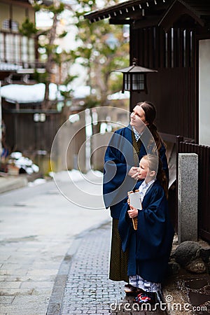 Little girl wearing yukata Stock Photo