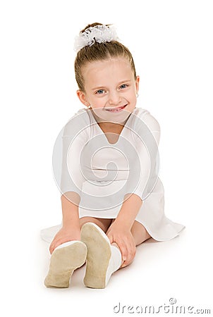 Little girl in white ball gown Stock Photo