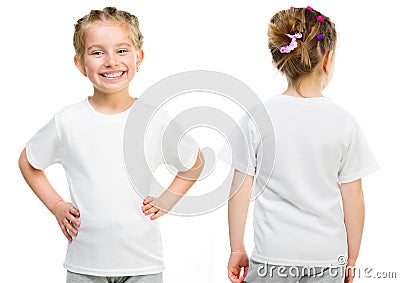 Little girl in a white T-shirt Stock Photo