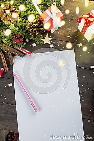 Little girl writes letter to Santa Claus Stock Photo