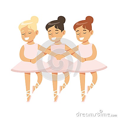 Little Girls Dancing Swans Lake Ballet In Classic Dance Class, Future Professional Ballerina Dancer Vector Illustration