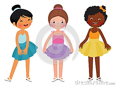 Little girls different ethnic dancer Vector Illustration