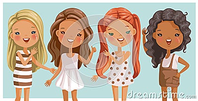 Little girls Long hair Vector Illustration