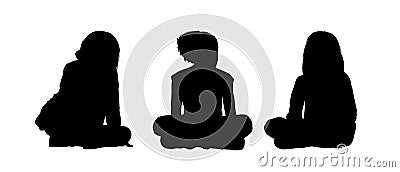 Little girls seated silhouettes set 2 Stock Photo