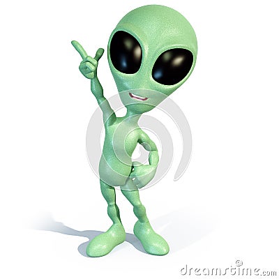 Little green alien has an idea Stock Photo