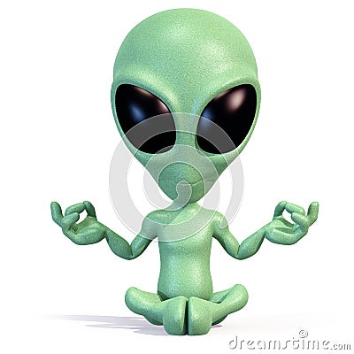 Little green alien meditating Stock Photo