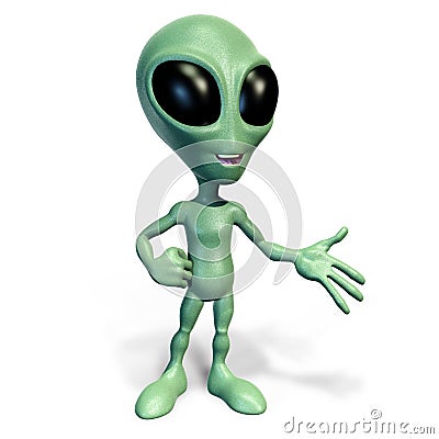 Little green alien presenting Stock Photo