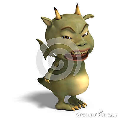 Little green cute toon dragon devil Stock Photo