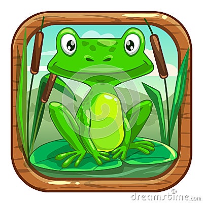 Little green frog sitting on the leaf Vector Illustration