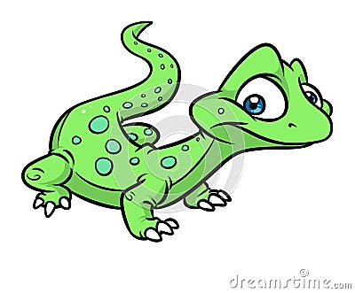 Little green lizard cartoon illustration Cartoon Illustration