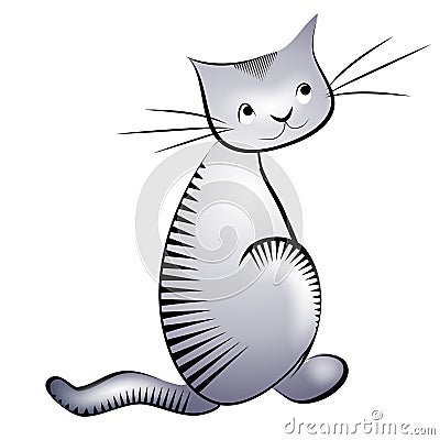 Little Grey Cat Cartoon Illustration